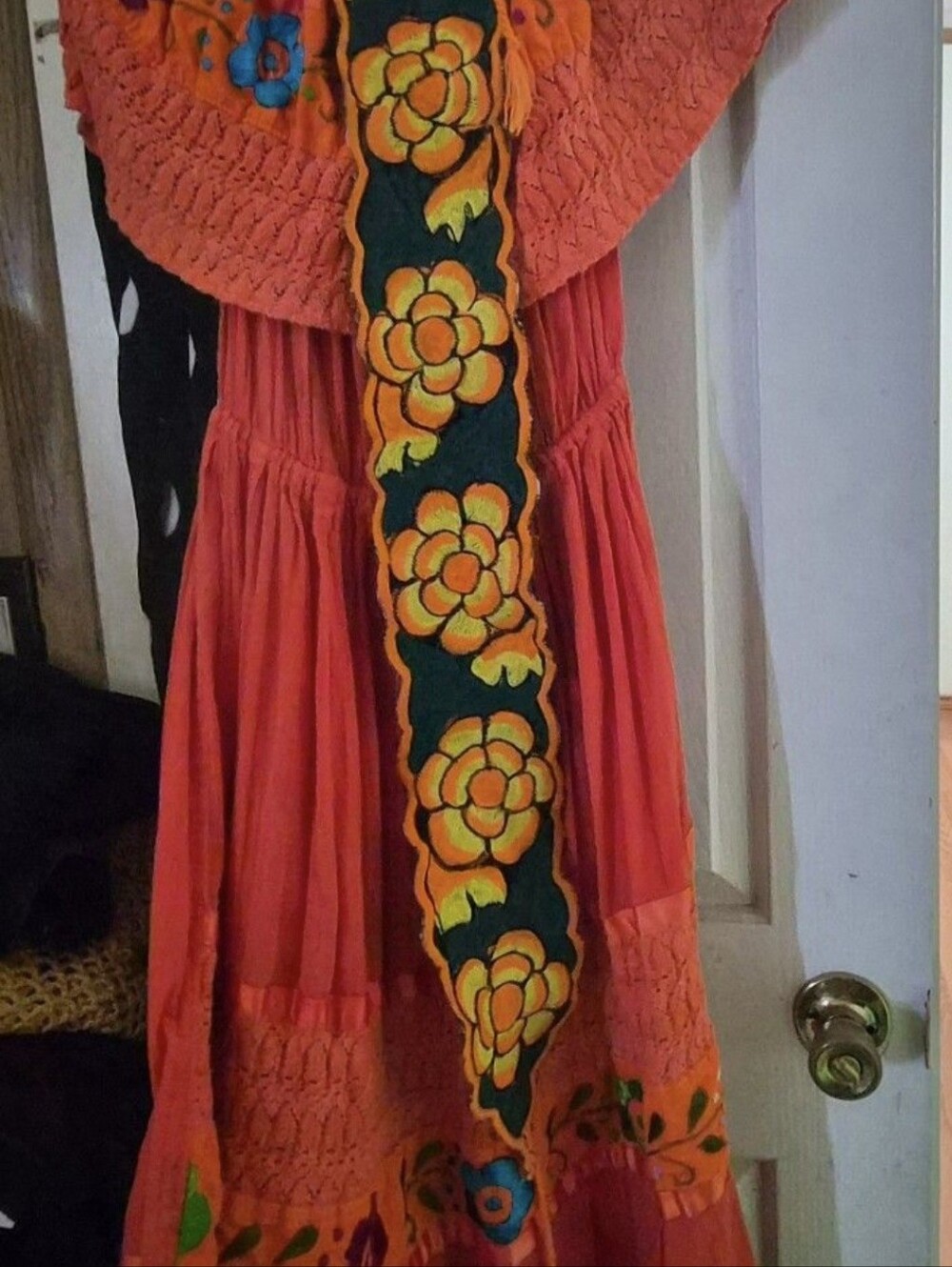 Coral Floral Embroidered Dress